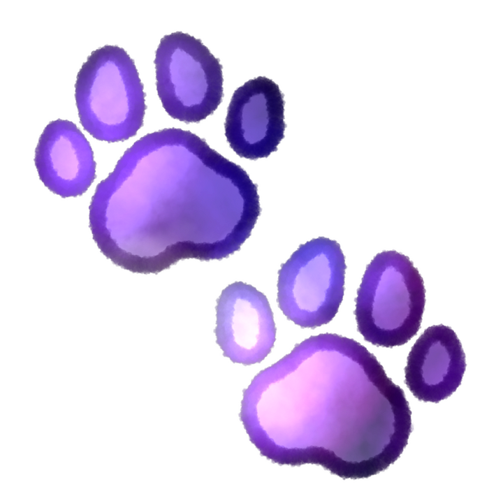 Drawing of lone galaxy colored paw prints.