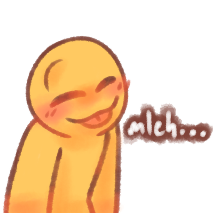 Drawing of an emojiperson happily sticking their tongue out. The text "mleh..." in white with a black outline can be seen to the right of the drawing.