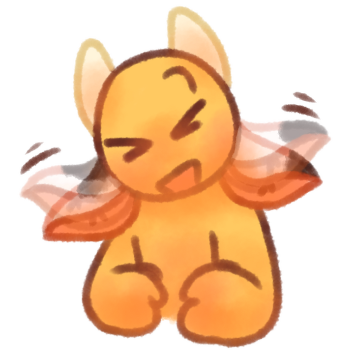 Drawing of an emojiperson with cow ears and horns stimming excitedly by flapping their ears.