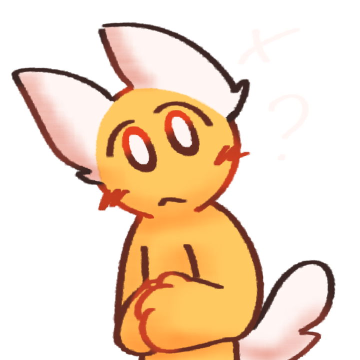 Drawing of an emojiperson with white cat ears and a tail tilting their head looking confused with a question mark next to their head.