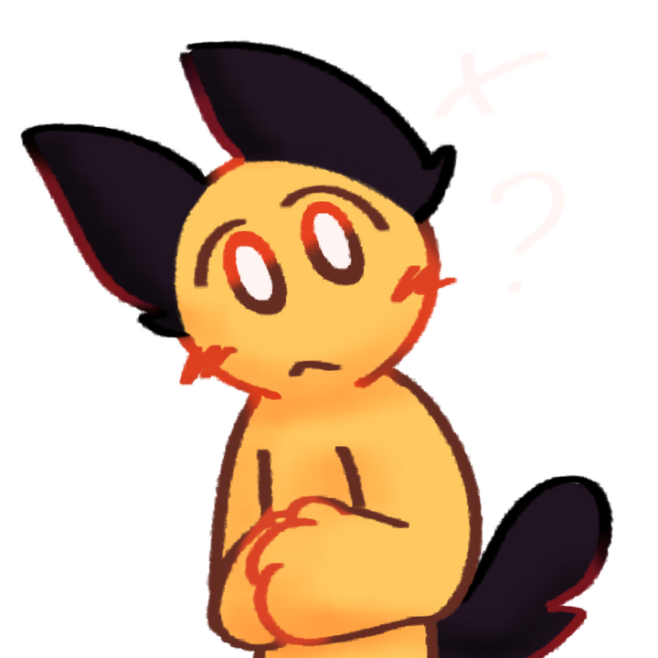 Drawing of an emojiperson with black cat ears and a tail tilting their head looking confused with a question mark next to their head.