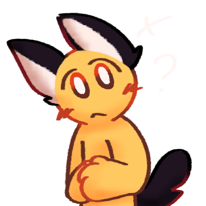 Drawing of an emojiperson with tuxedo cat ears and a tail tilting their head looking confused with a question mark next to their head.