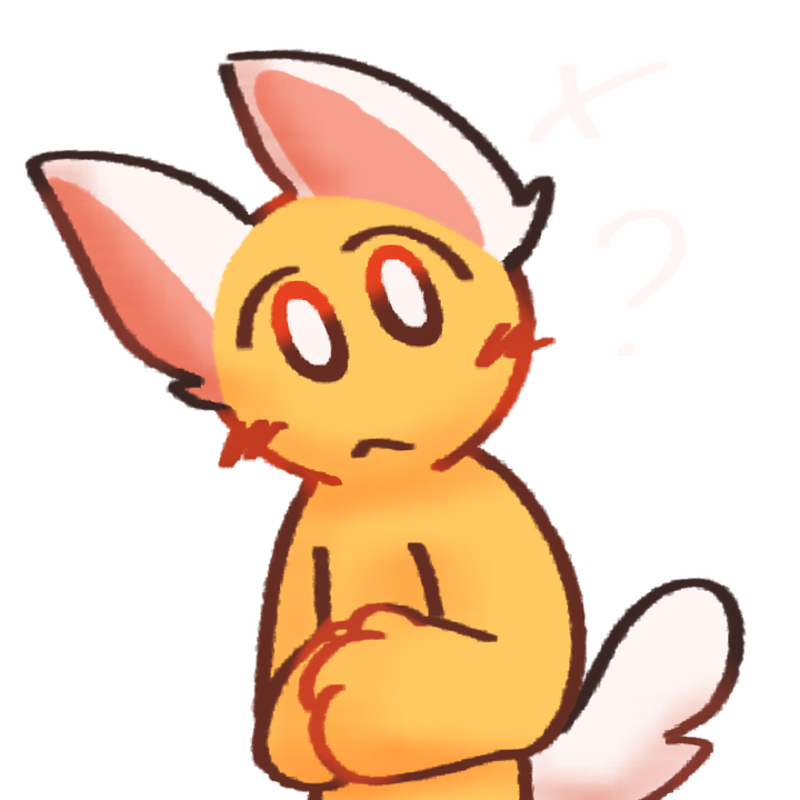 Drawing of an emojiperson with white cat ears with pink insides and a tail tilting their head looking confused with a question mark next to their head.
