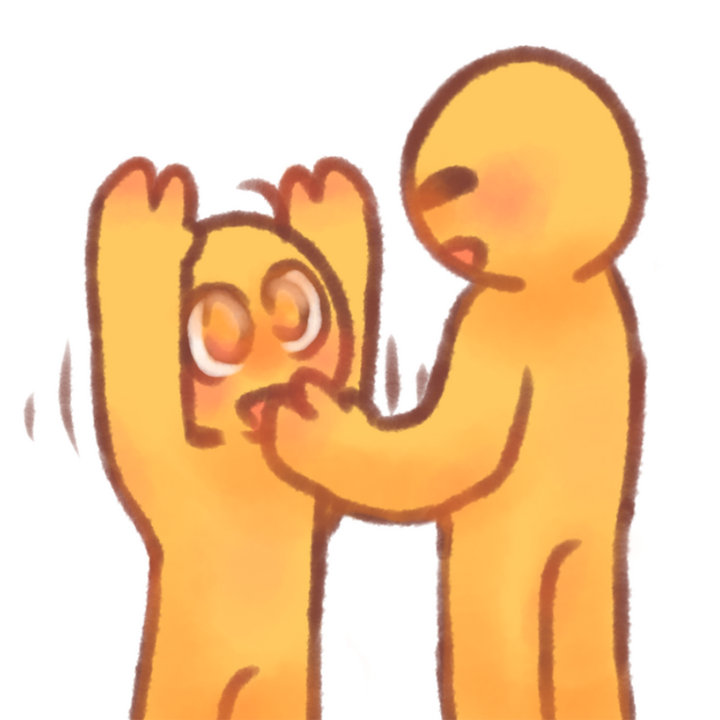 Drawing of an age regressed emojiperson with their arms raised asking their caregiver for uppies.