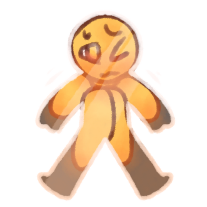 Drawing of an adult emojiperson stuck inside a child sized glass body.