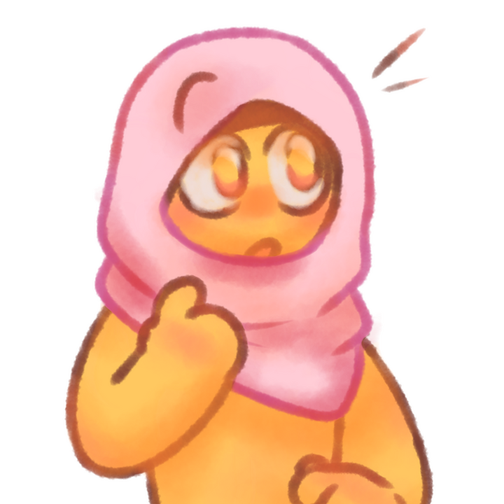 Drawing of an emojiperson in a pink hijab looking surprised.