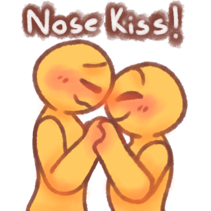 Drawing of two emojipeople giving each other a nose kiss. The text "Nose Kiss!" in white with a brown outline can be seen above the drawing.