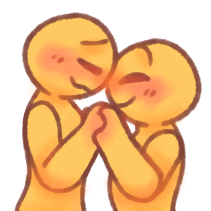 Drawing of two emojipeople giving each other a nose kiss.