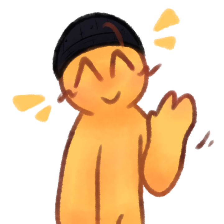 Drawing of an emojiperson smiling and waving with a kufi hat on.