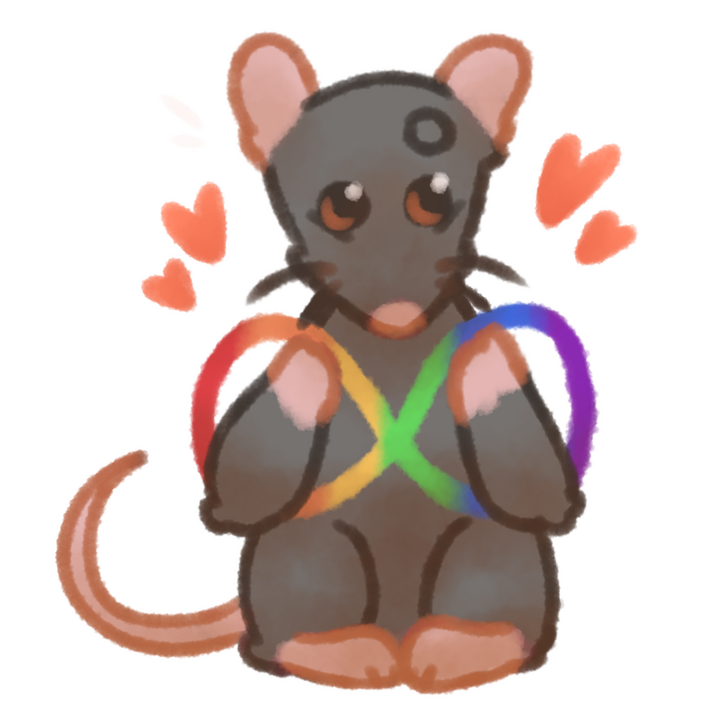 Drawing of a rat holding the autism symbol happily.