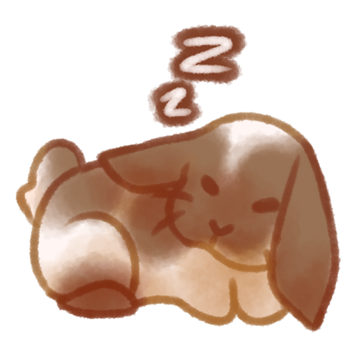 Drawing of a lop-eared white and brown colored rabbit sleeping, with several white "Z"s outlined with black coming from it.