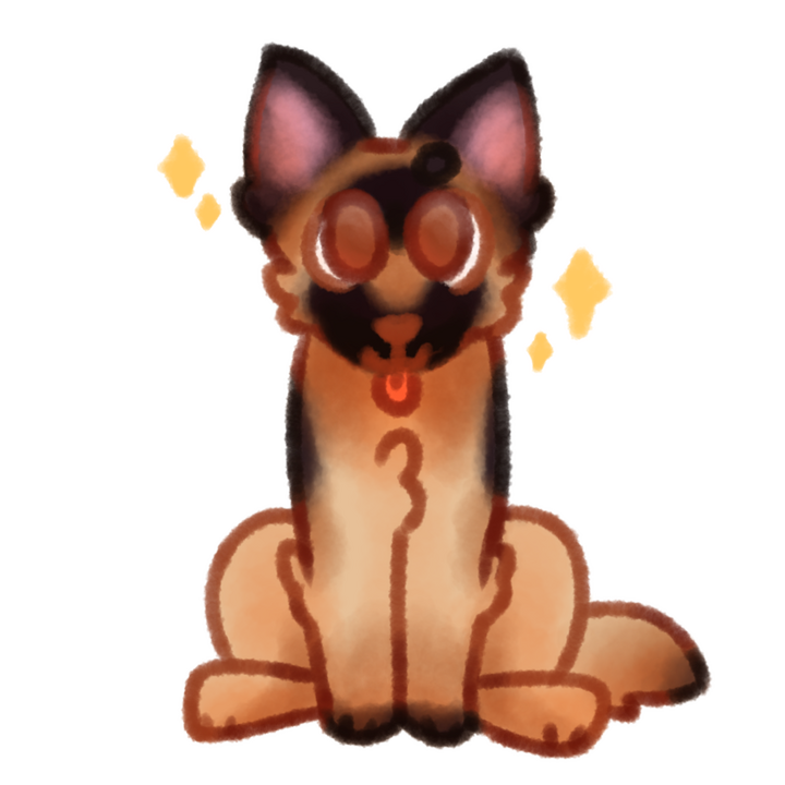 Drawing of a german shepherd sitting up and sticking out its tongue.