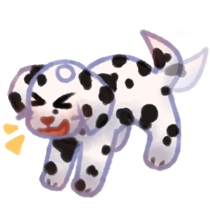 Drawing of a dalmation puppy barking happily and wagging its tail.
