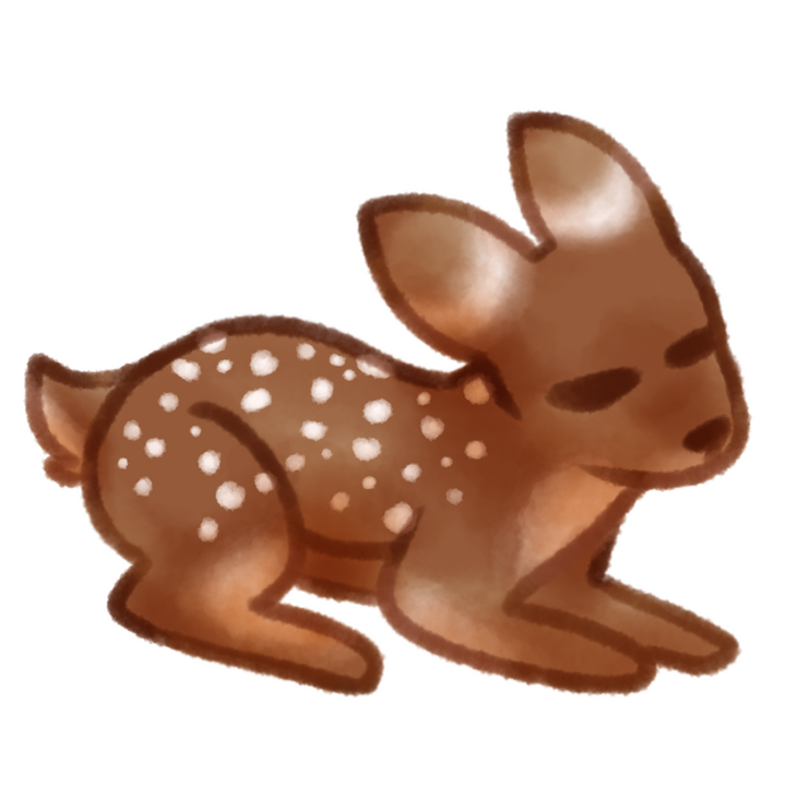 Drawing of a deer fawn resting with its eyes closed and arms beneath it.