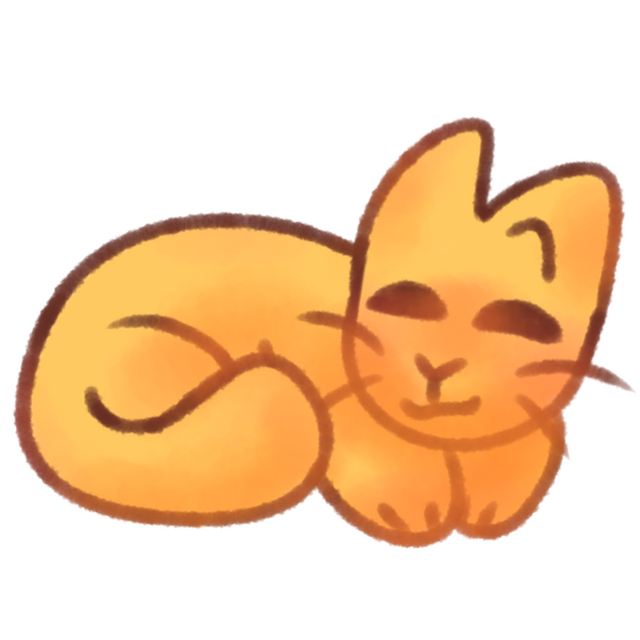 Drawing of an emojicat curled up and resting happily.