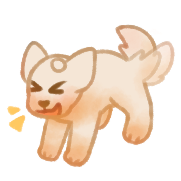 Drawing of a samoyed puppy barking happily and wagging its tail.