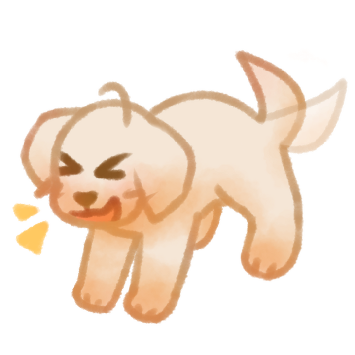 Drawing of a white golden retriever puppy barking happily and wagging its tail.