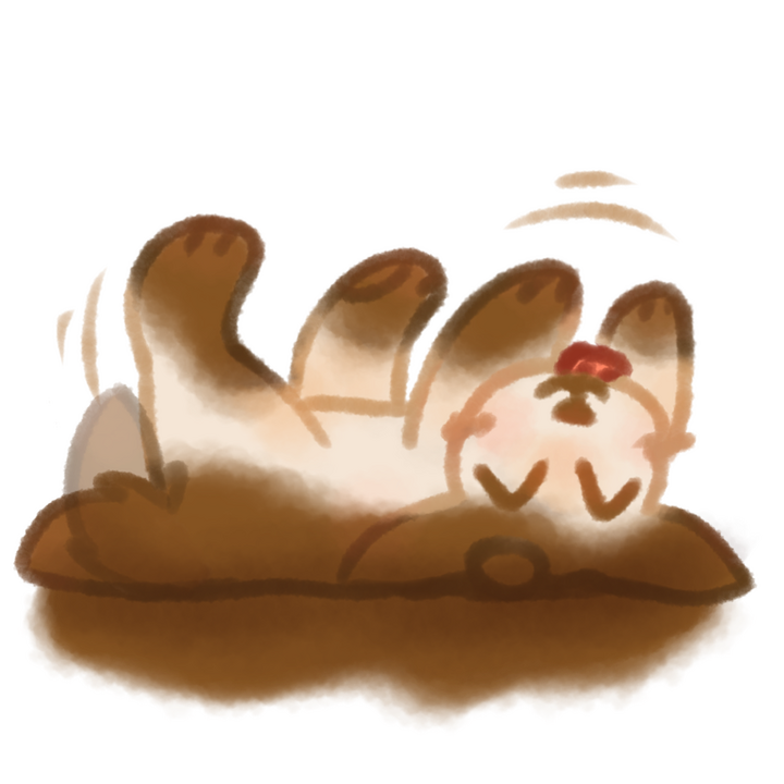 Drawing of a white golden retriever puppy rolling around in mud happily.