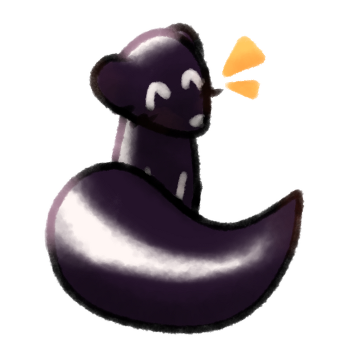 Drawing of a hooded skunk sitting and looking happy with its tail around itself.