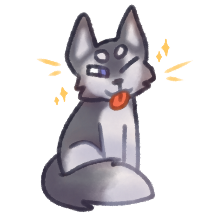 Drawing of a husky sitting and looking happy.