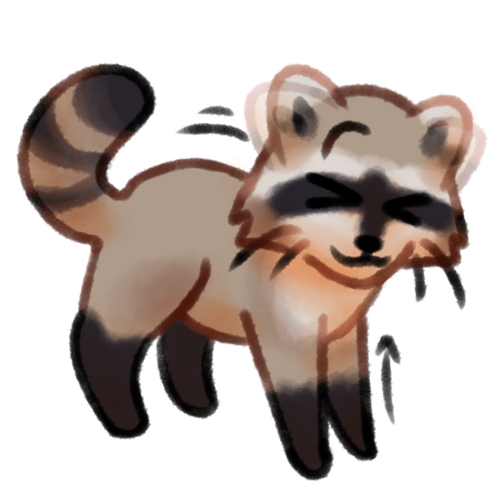 Drawing of a raccoon stimming by stretching and wiggling its ears.