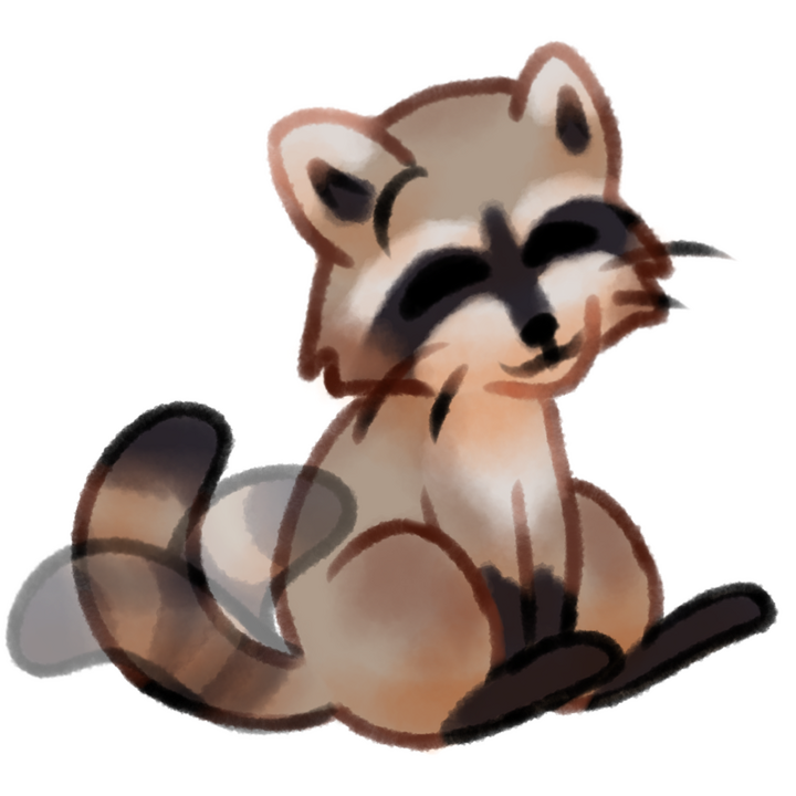 Drawing of a raccoon sitting and stimming by wiggling its tail.