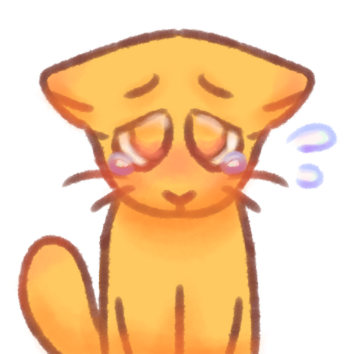 Drawing of a sad emojicat crying and looking up at the viewer.