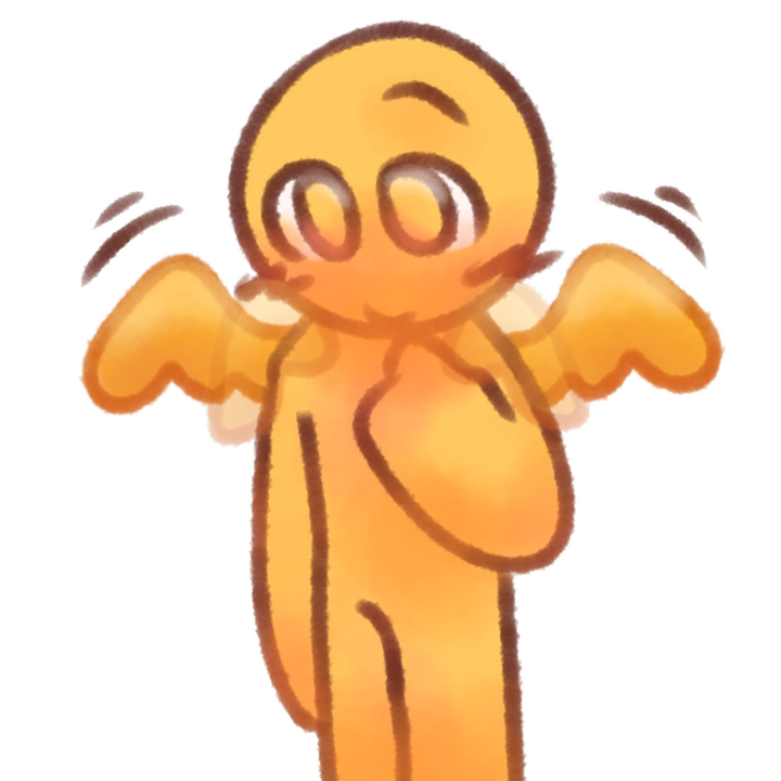 Drawing of an emojiperson absentmindedly stimming by curling their golden colored wings around their shoulders.