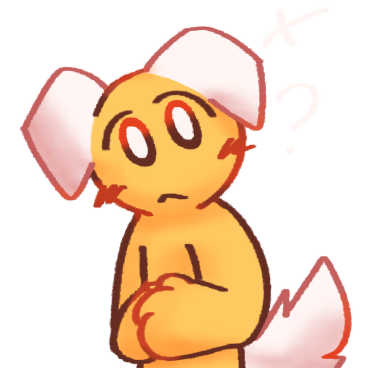 Drawing of an emojiperson with white dog ears and a tail tilting their head looking confused. There's a question mark next to their head.