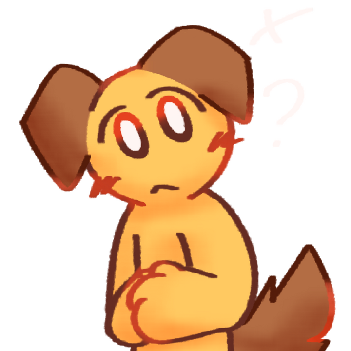 Drawing of an emojiperson with brown dog ears and a tail tilting their head looking confused. There's a question mark next to their head.