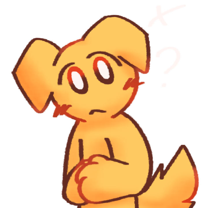 Drawing of an emojiperson with dog ears and a tail tilting their head looking confused. There's a question mark next to their head.