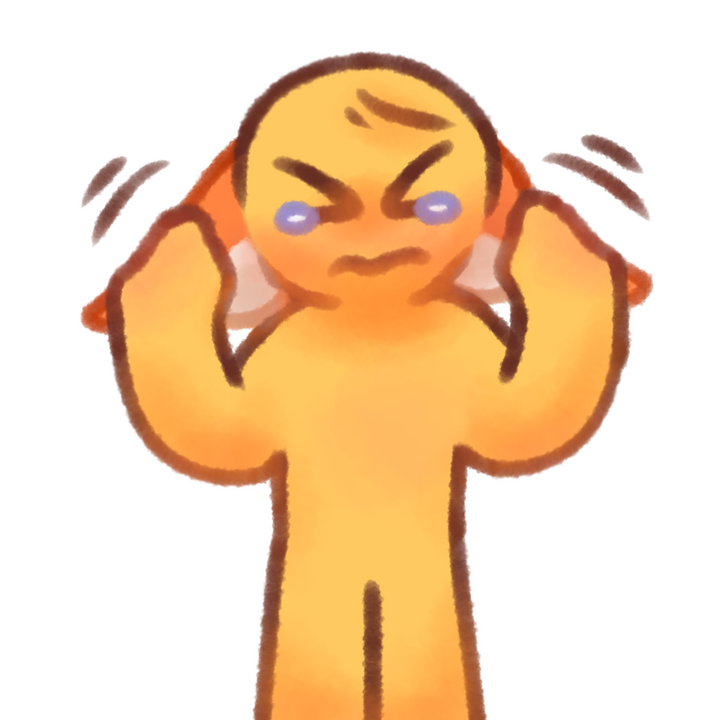 Drawing of an emojiperson with orange fox ears crying and tugging on the ears.