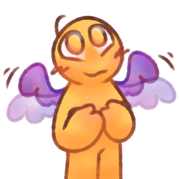 Drawing of an emojiperson happily stimming their galaxy wings by flapping them.