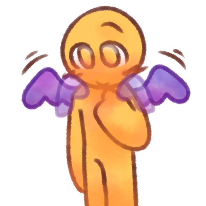 Drawing of an emojiperson absentmindedly stimming their galaxy wings by curling them around their shoulders.