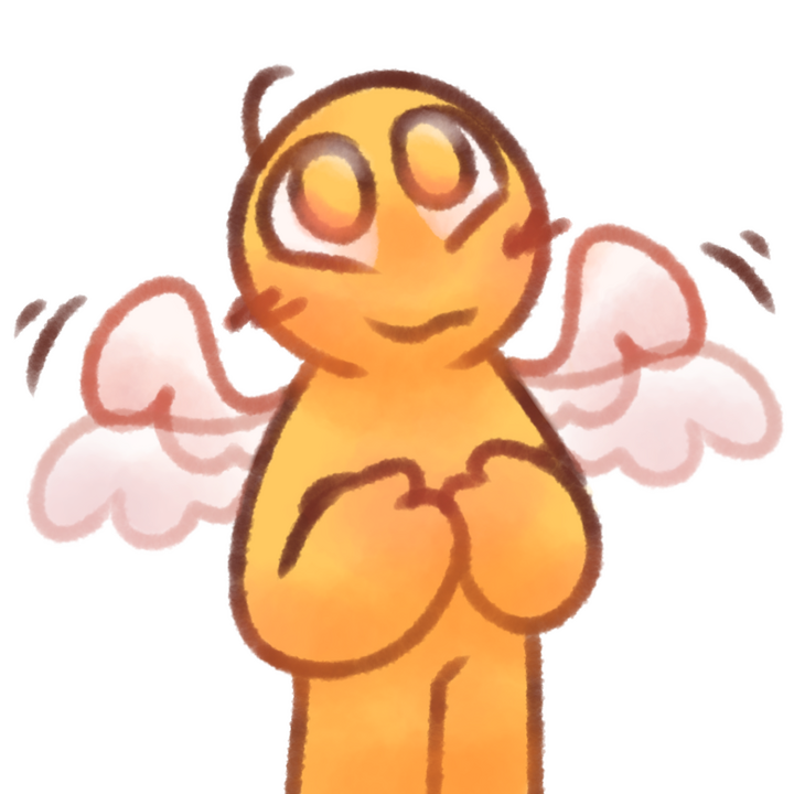 Drawing of an emojiperson happily stimming their white wings by flapping them.
