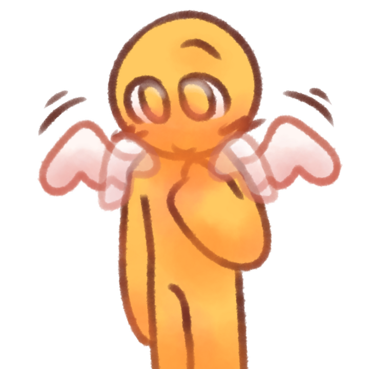 Drawing of an emojiperson absentmindedly stimming their white wings by curling them around their shoulders.