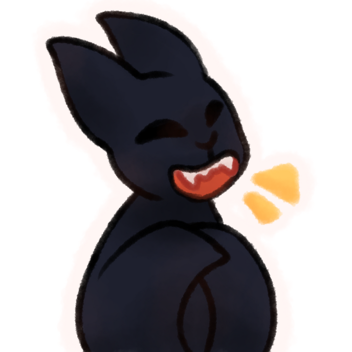 Drawing of a bat showing off its teeth happily with a white outline around it.