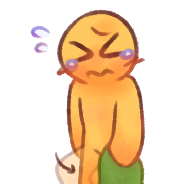 Drawing of an age regressed emojiperson crying, holding a green blanket, and stomping. They look upset.
