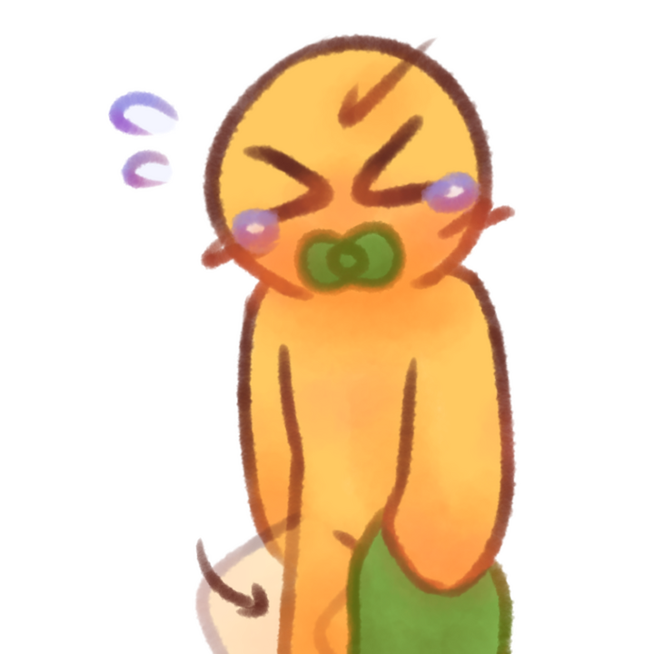 Drawing of an age regressed emojiperson with a pacifier crying, holding a green blanket, and stomping. They look angry.