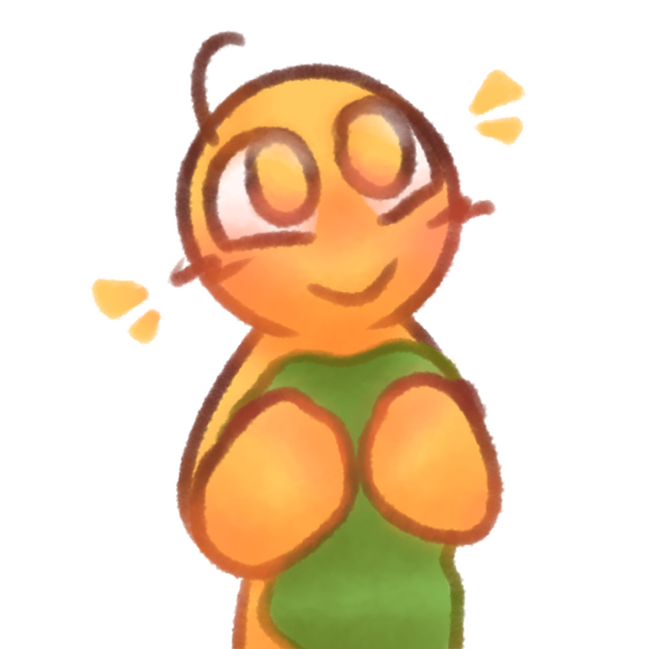 Drawing of an age regressed emojiperson holding a green blanket and smiling.