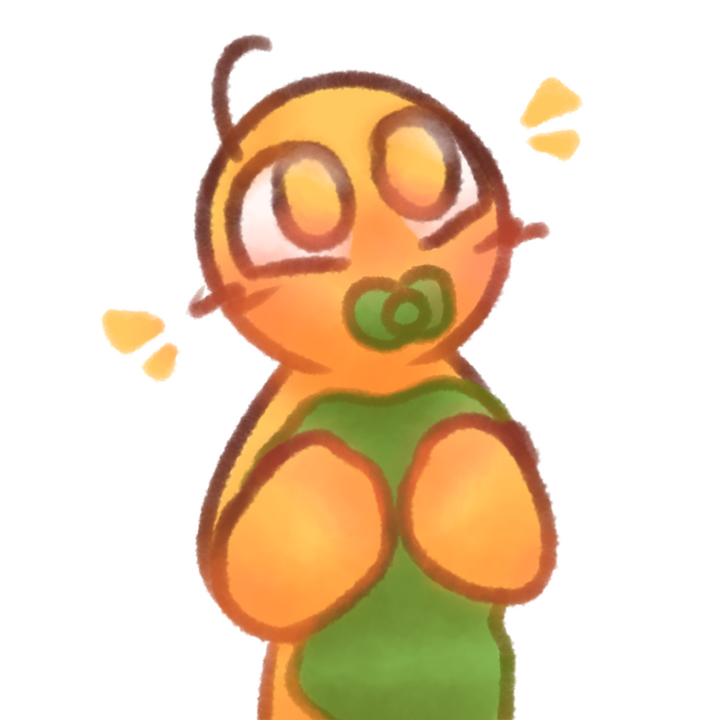 Drawing of an age regressed emojiperson with a green pacifier holding a green blanket and smiling.