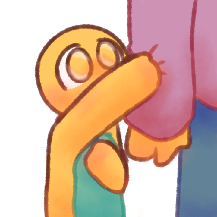 Drawing of an age regressed emojiperson tugging the sleeve of their caregiver.