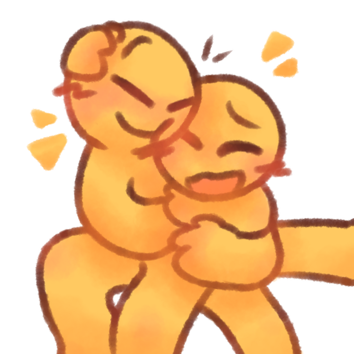 Drawing of two emojipeople, one attacking the other with cuddles.
