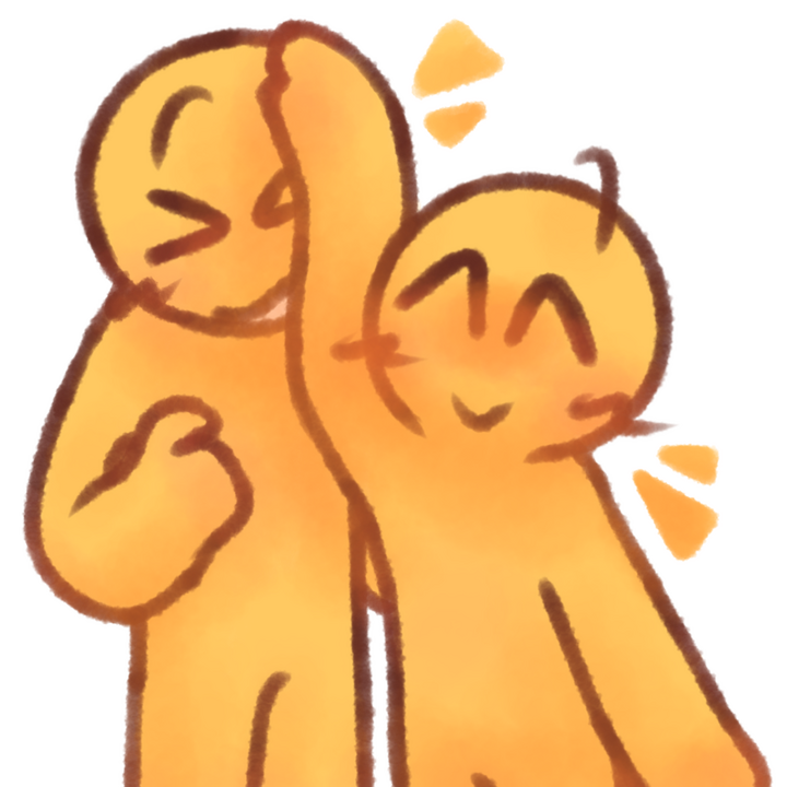 Drawing of two happy emojipeople, with one being short and reaching up to pat the tall person on the head.