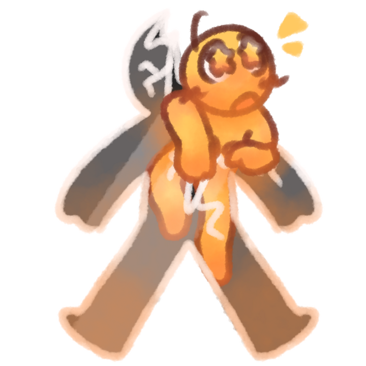 Drawing of a small emojiperson escaping out of a cracked glass body looking shocked and excited about being out.