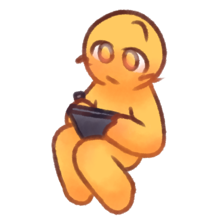 Drawing of an emojiperson sitting and drawing on a tablet, with a neutral expression on their face.