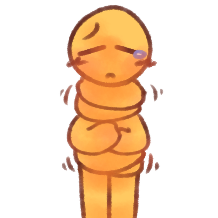 Drawing of an upset emojiperson with 6 arms hugging themselves with 4 of them and wringing 2 of them.