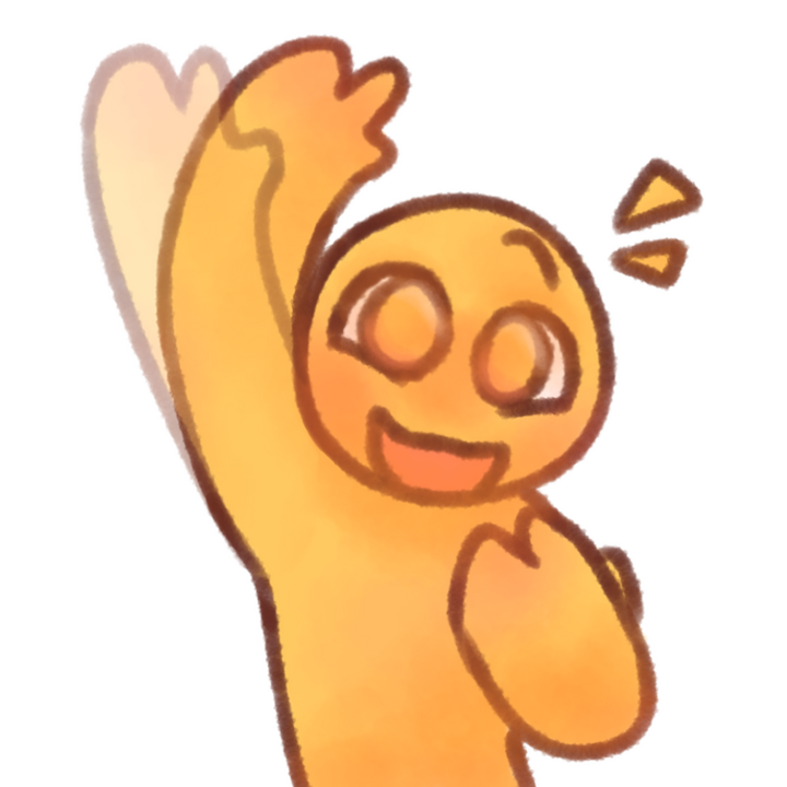 Drawing of an emojiperson waving excitedly at the viewer.