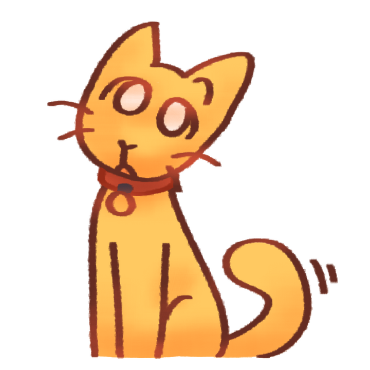Drawing of an emojicat staring up with its tail moving.