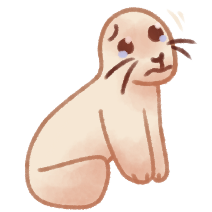 Drawing of a harp seal pup tilting its head and crying.